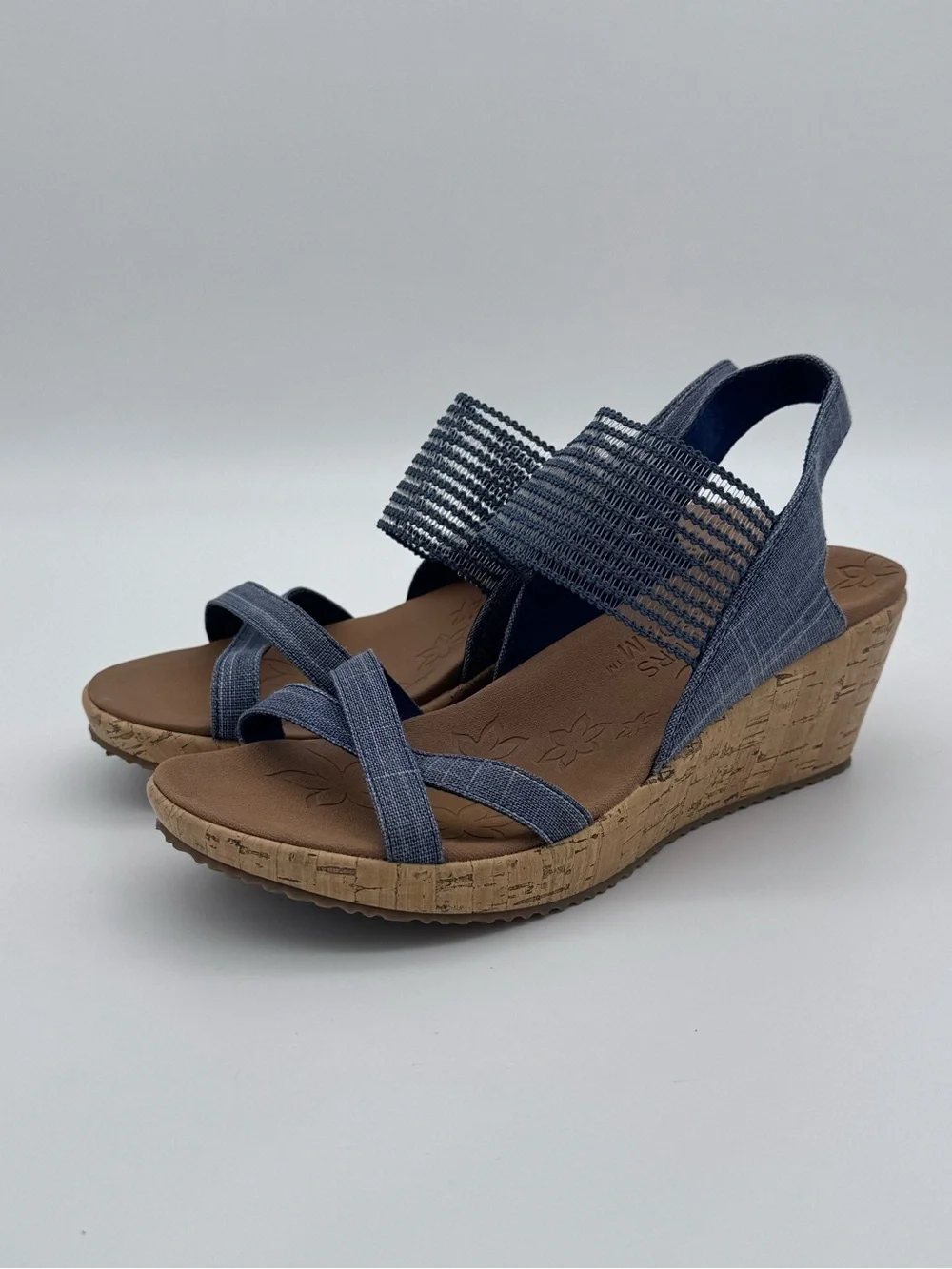 Skechers Beverlee High Tea Navy Wedge Sandals Size 9 Like New